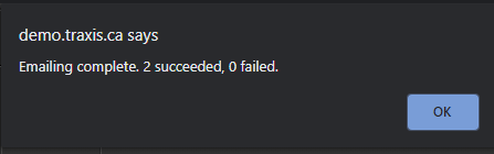 The confirmation message shown once the receipts have been created