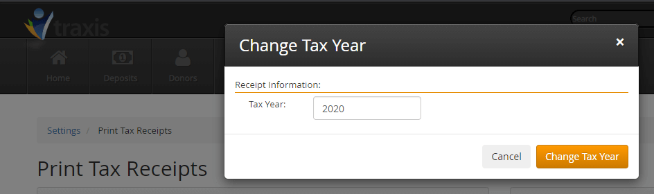The Change Tax Year dialog